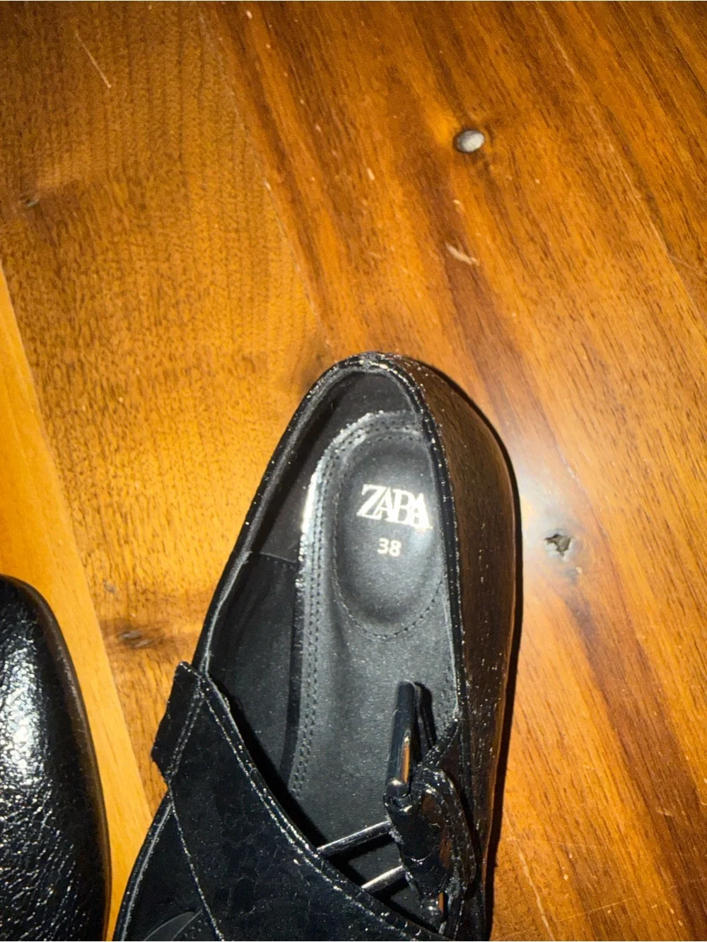 Zara Black Patent Mary Jane Flats Size 38